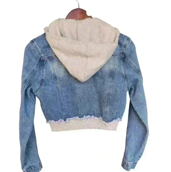 Love Tree Distressed Cropped Blue Jean Jacket - Picture 3 of 5